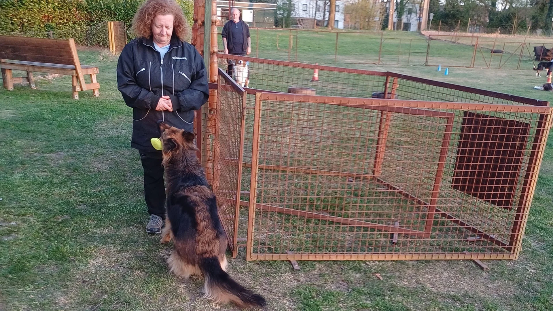 hond zit voor geleider