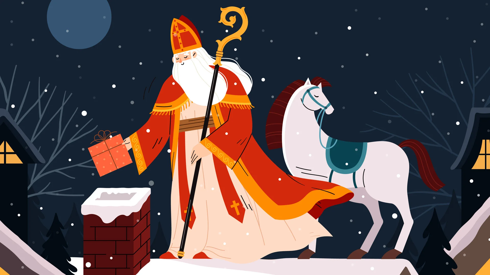 sinterklaas staat op het dak